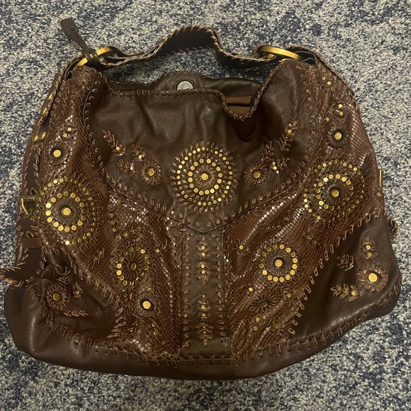 Isabella Fiore Brown Leather Handbag with Gold - Picture 1 of 4